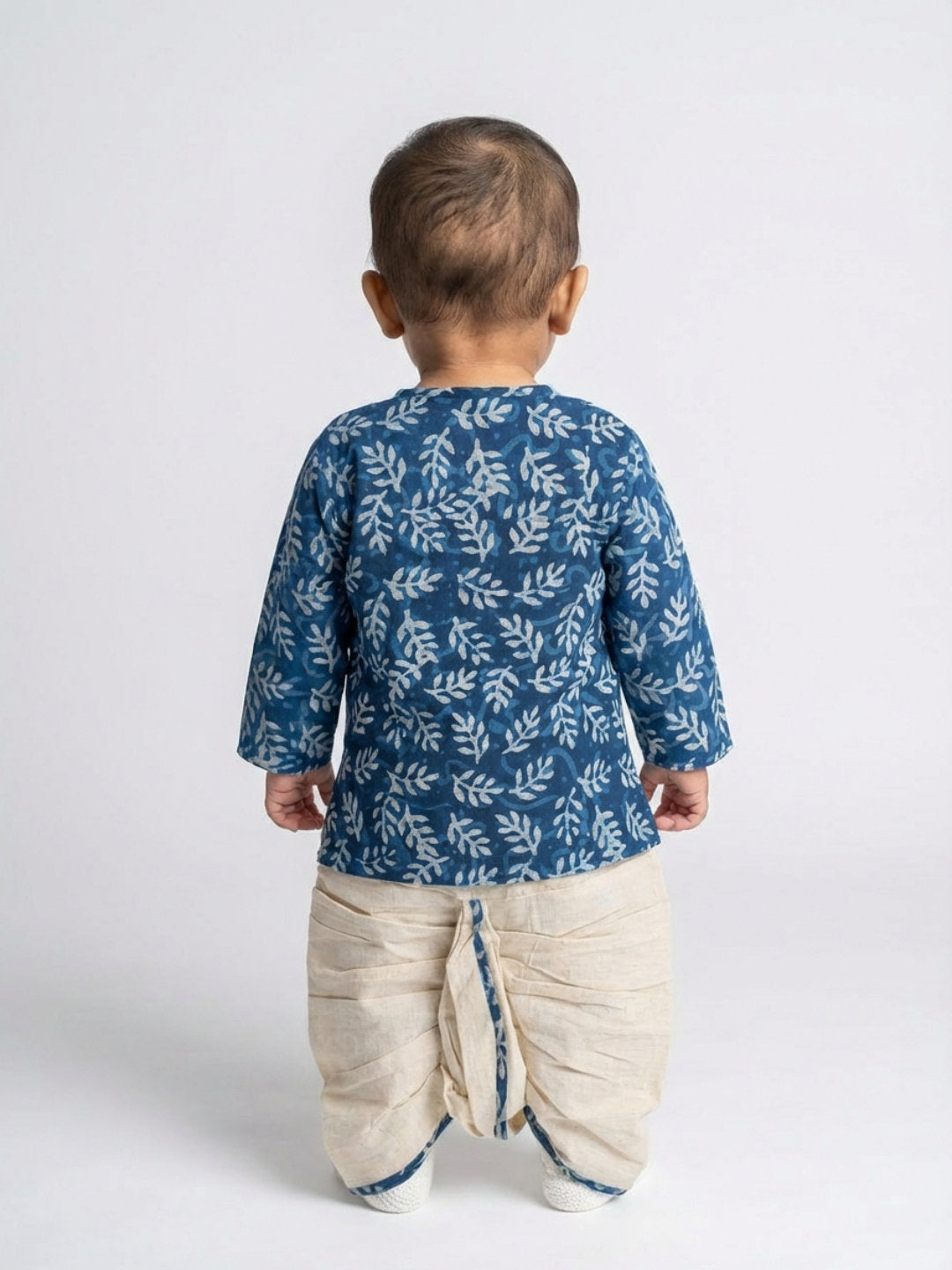 Biglilpeople Boys Blue Round Neck Full Sleeves Angrakha Kurta and Dhoti Pants Set