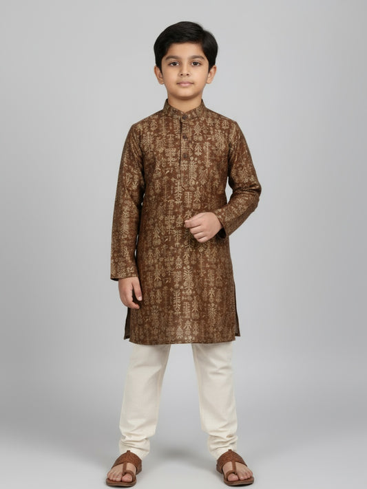 Boys Printed Straight Kurta with Churidar
