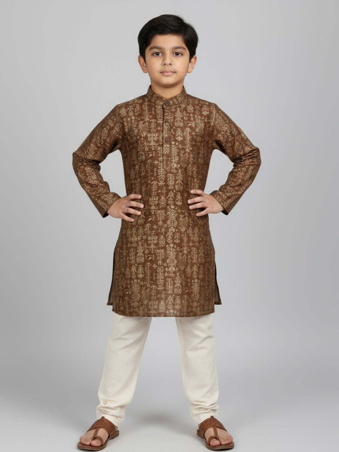 Boys Printed Straight Kurta with Churidar