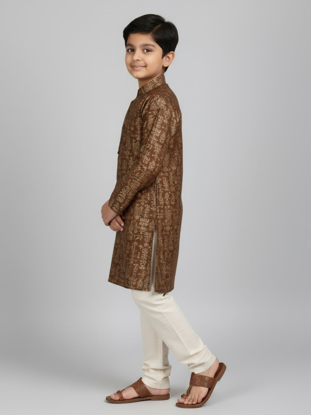 Boys Printed Straight Kurta with Churidar