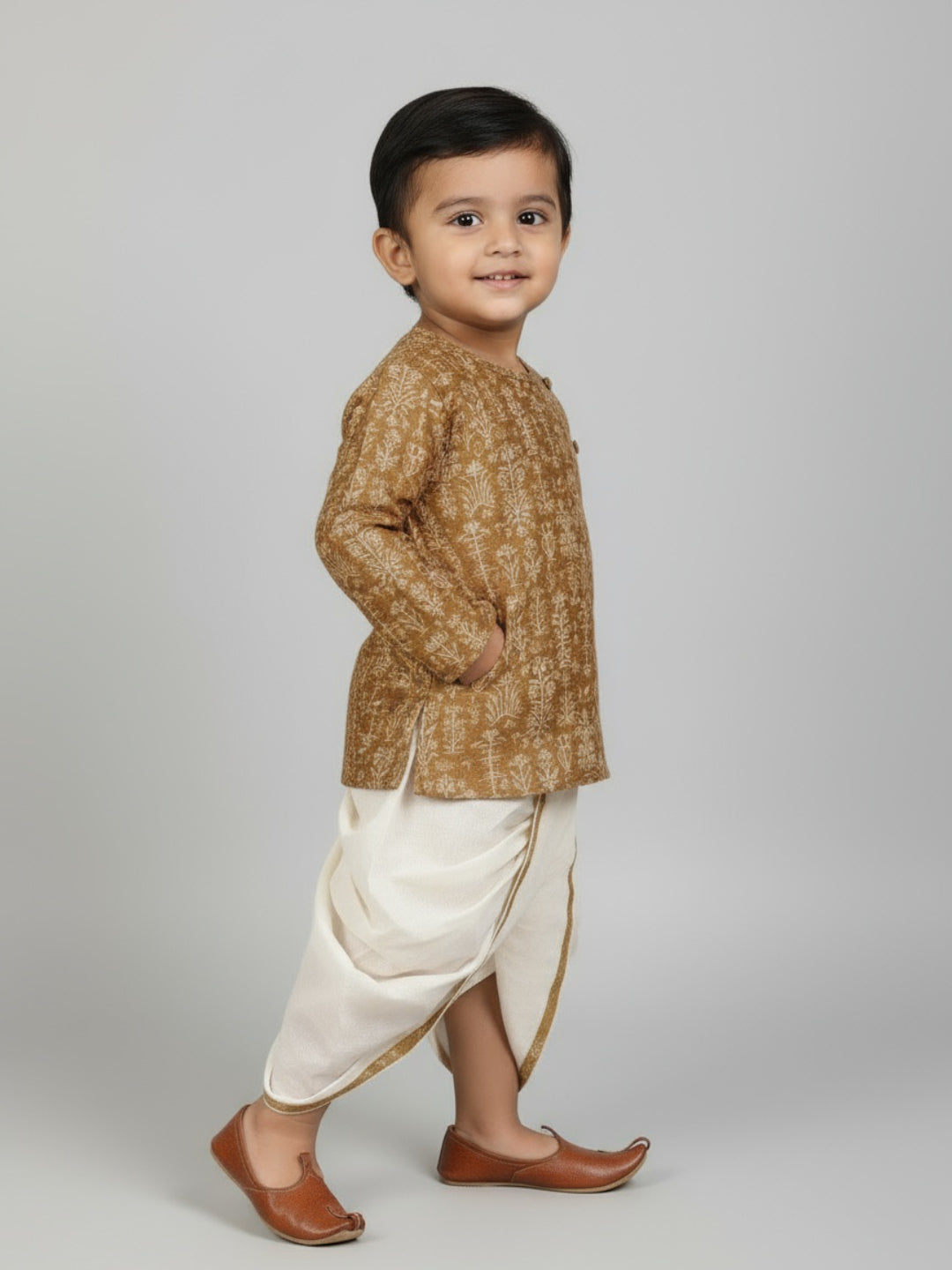 Biglilpeople Boys Printed Traditional Ethnic Kurta and Dhoti Set