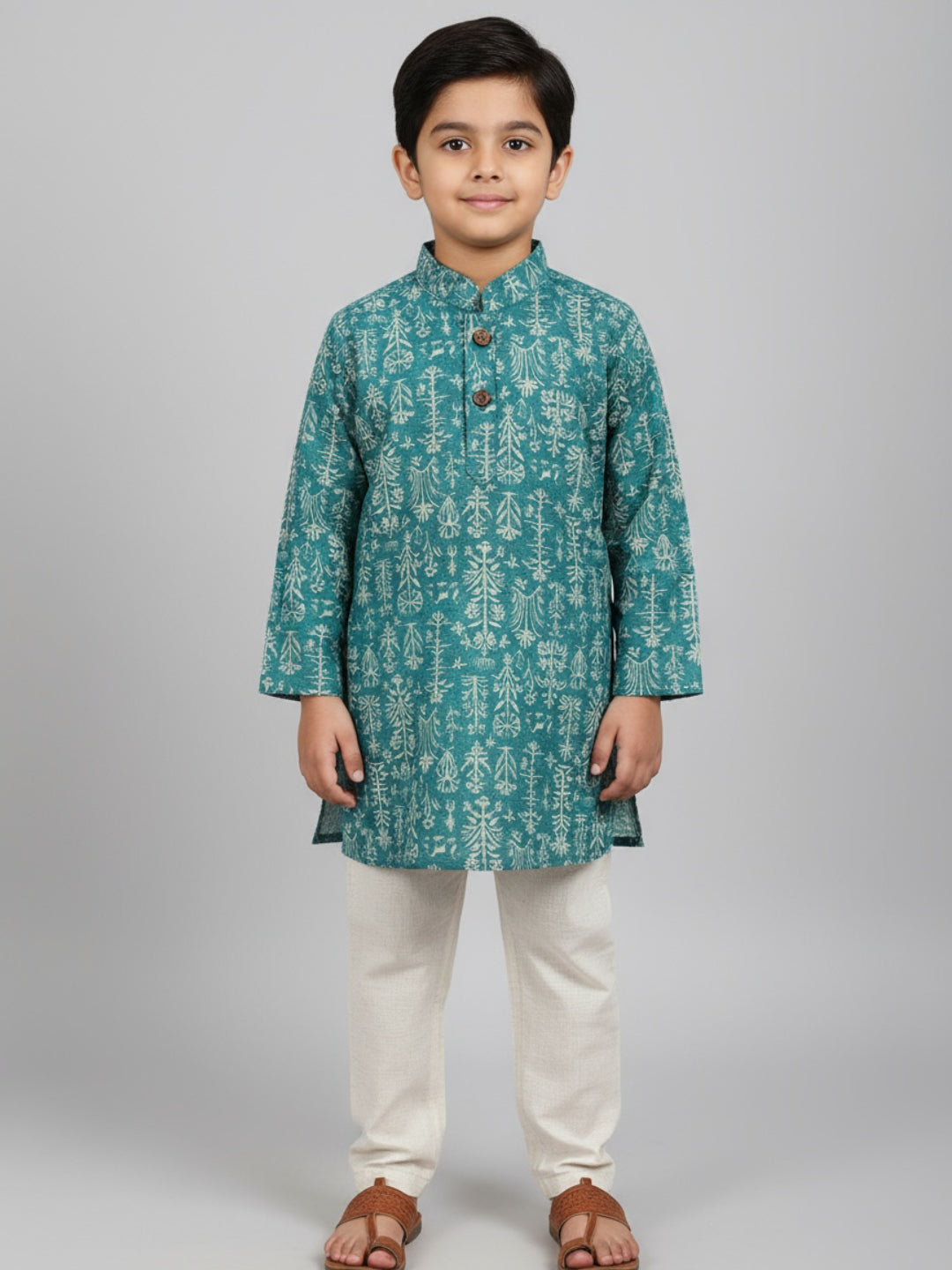 Boys Printed Straight Kurta with Churidar