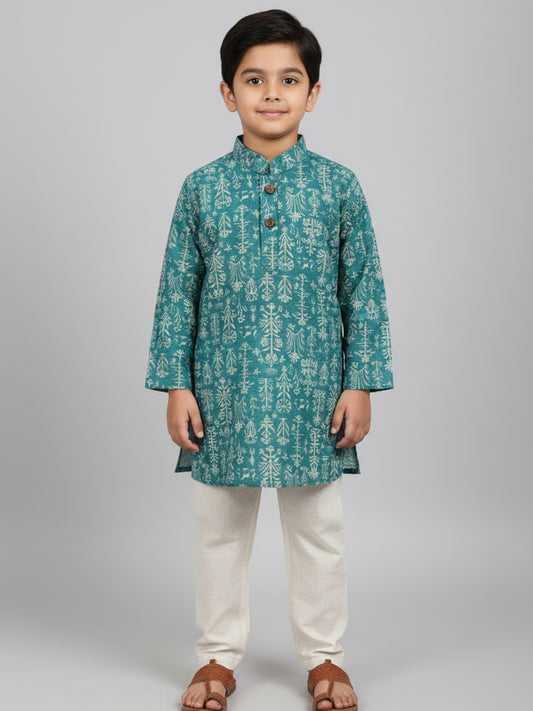 Boys Printed Straight Kurta with Churidar