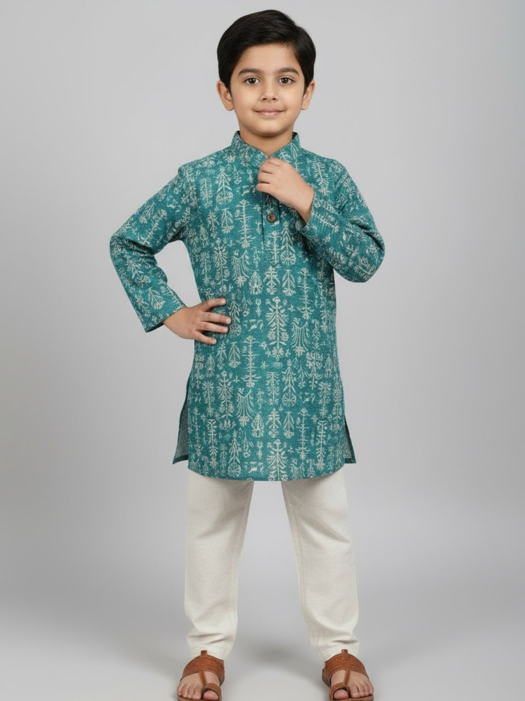 Boys Printed Straight Kurta with Churidar
