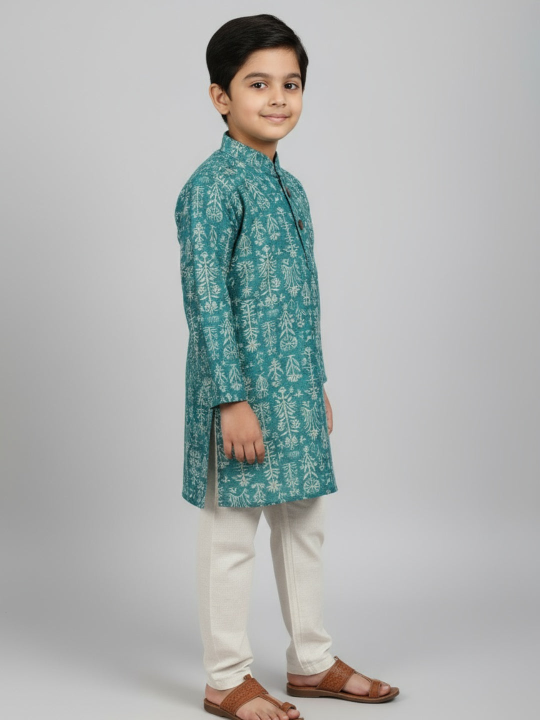 Boys Printed Straight Kurta with Churidar