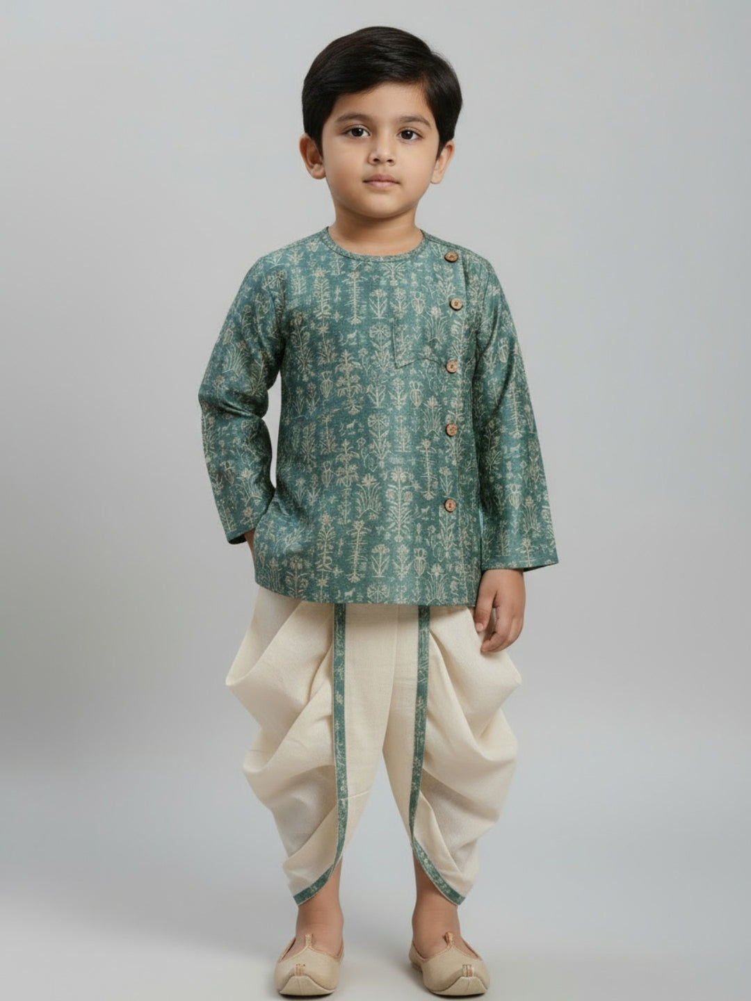 Biglilpeople Boys Printed Traditional Ethnic Kurta and Dhoti Set