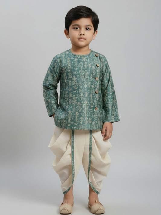 Biglilpeople Boys Printed Traditional Ethnic Kurta and Dhoti Set