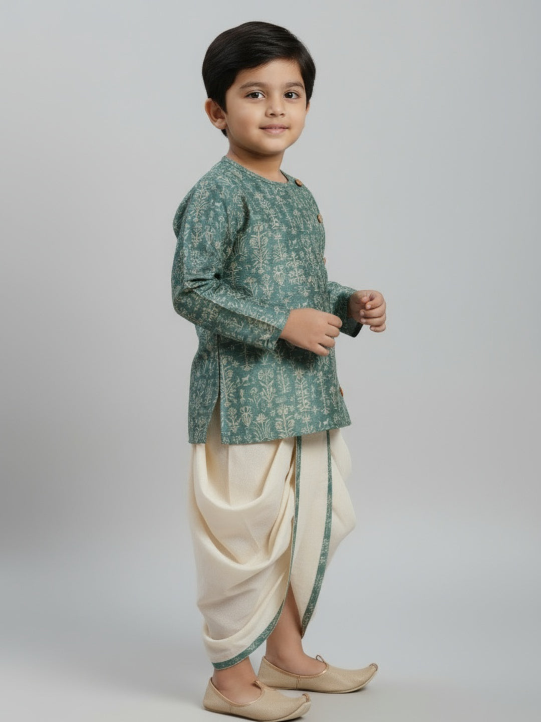 Biglilpeople Boys Printed Traditional Ethnic Kurta and Dhoti Set
