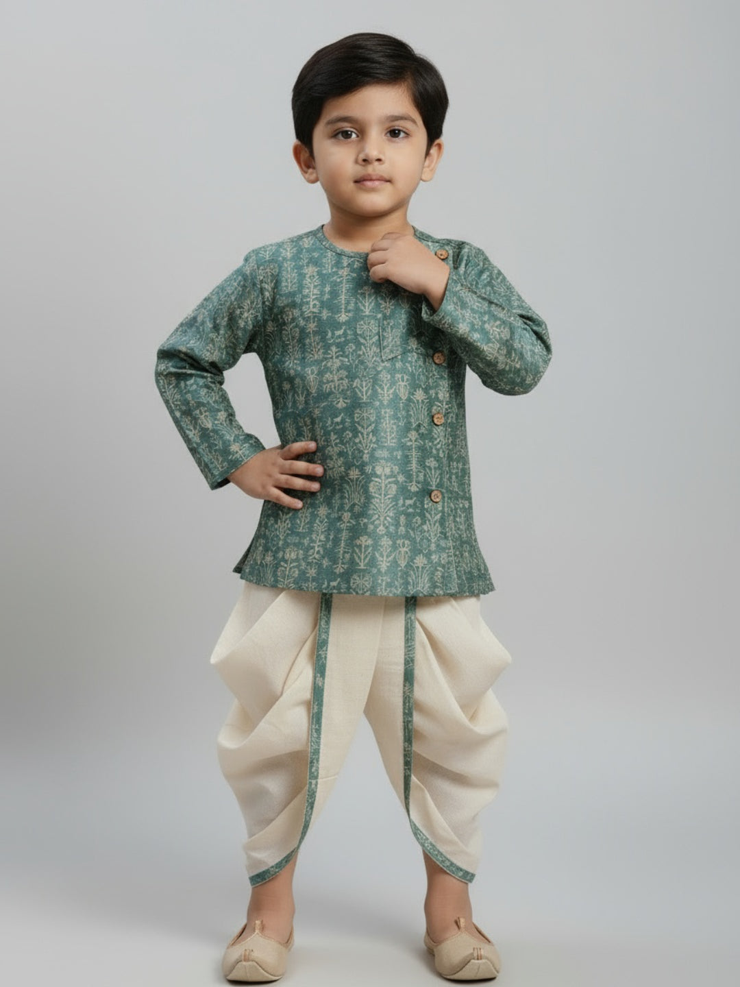Biglilpeople Boys Printed Traditional Ethnic Kurta and Dhoti Set