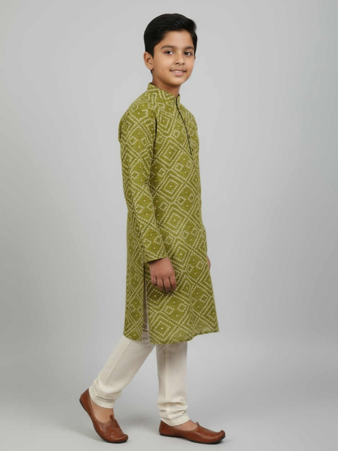 Boys Printed Straight Kurta with Churidar