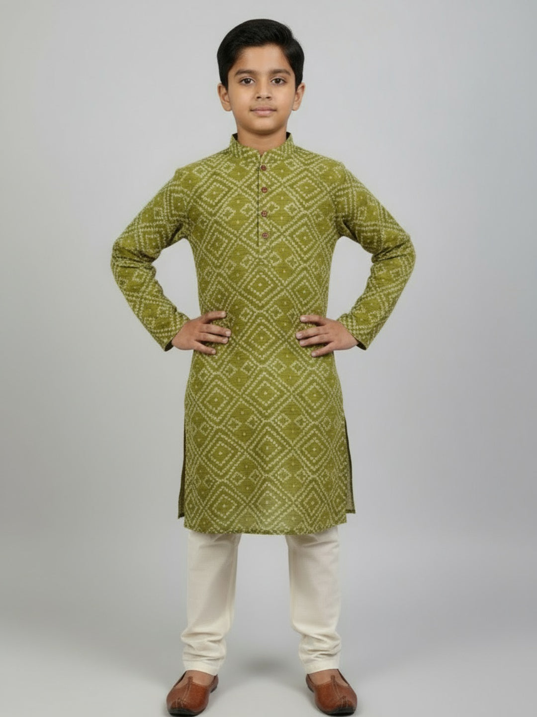 Boys Printed Straight Kurta with Churidar