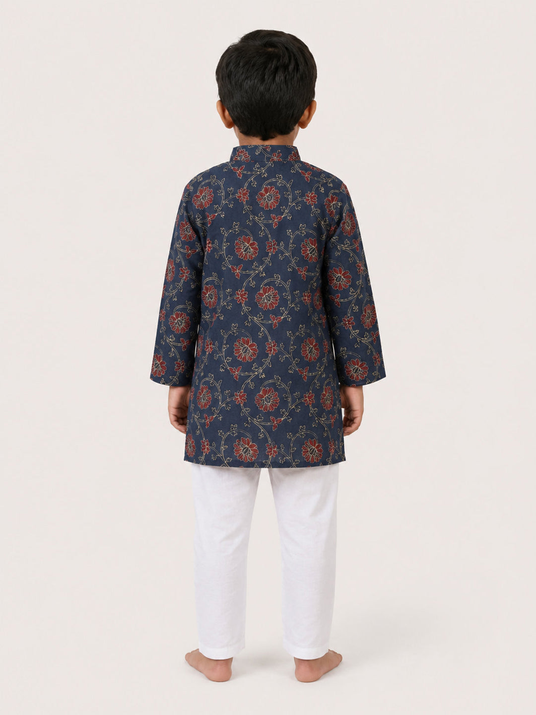 Biglilpeople Boys Floral Print Cotton Kurta with White Pants Set