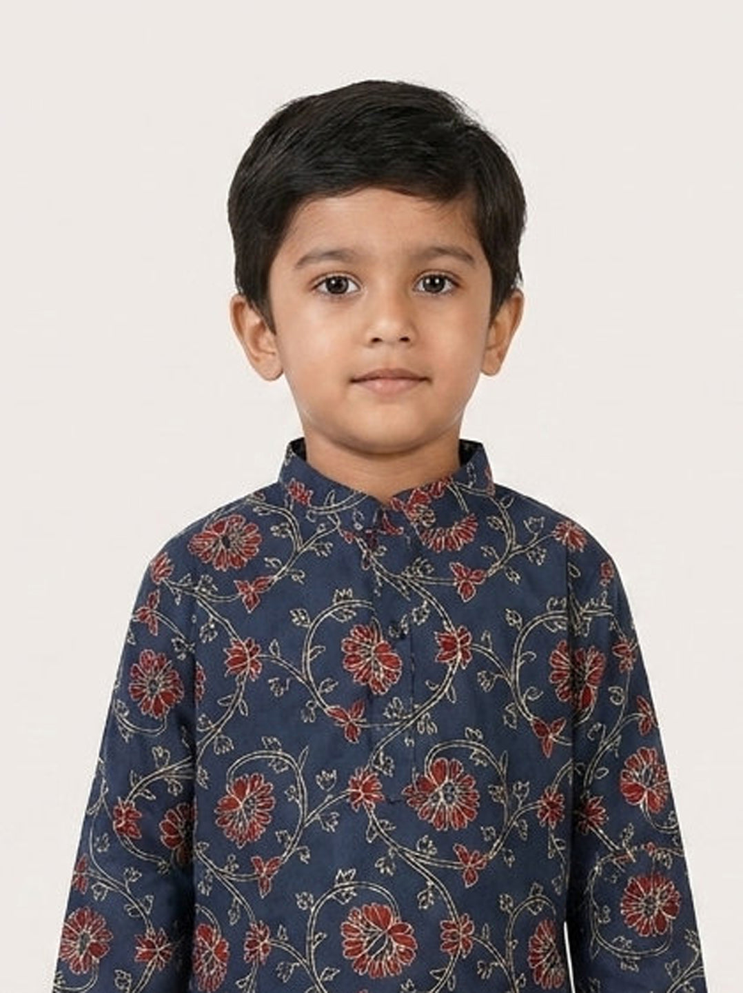 Biglilpeople Boys Floral Print Cotton Kurta with White Pants Set