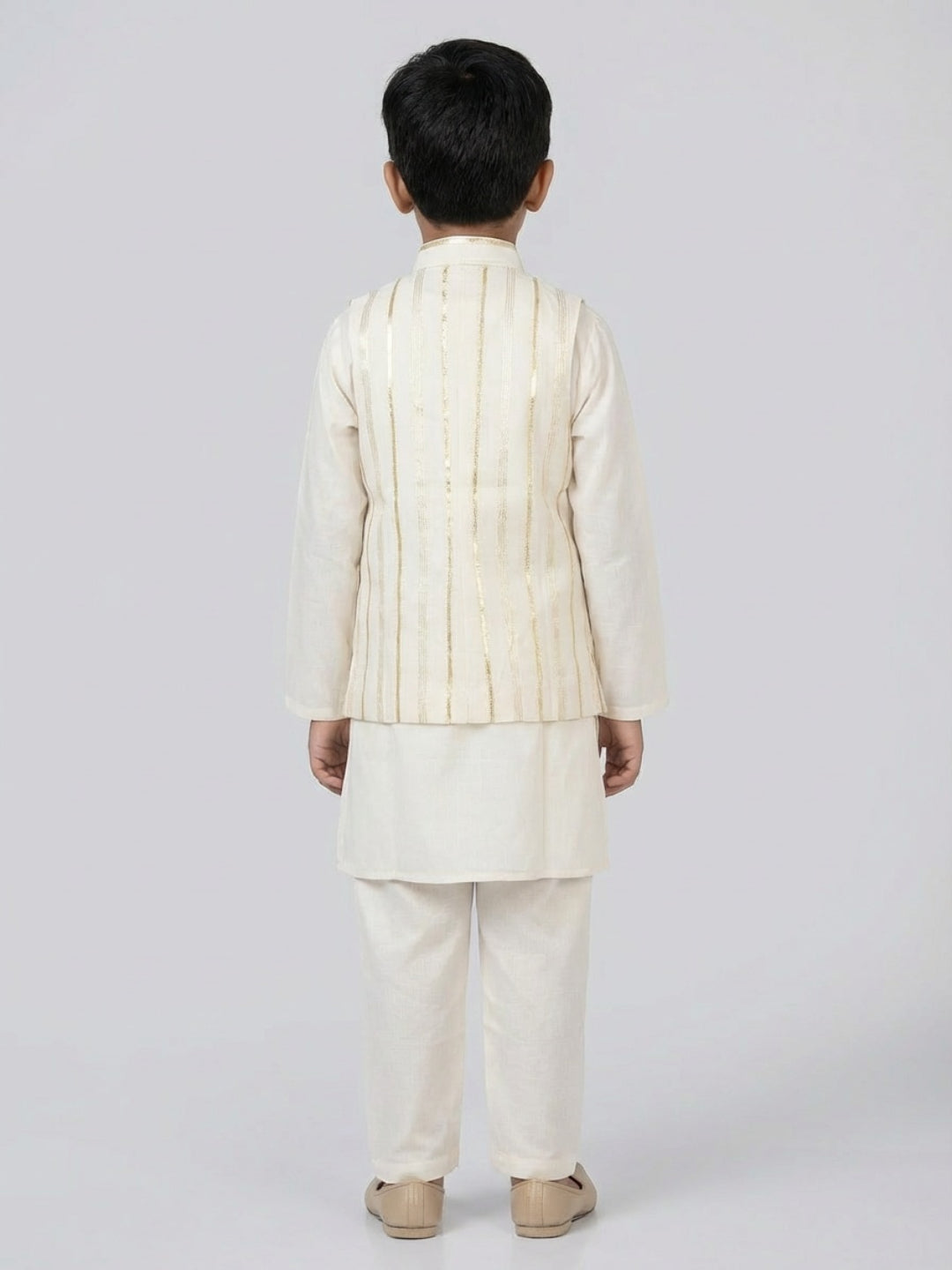 Conjunto de pijama de kurta y chaleco Nehru color blanco hueso para niños de Biglilpeople