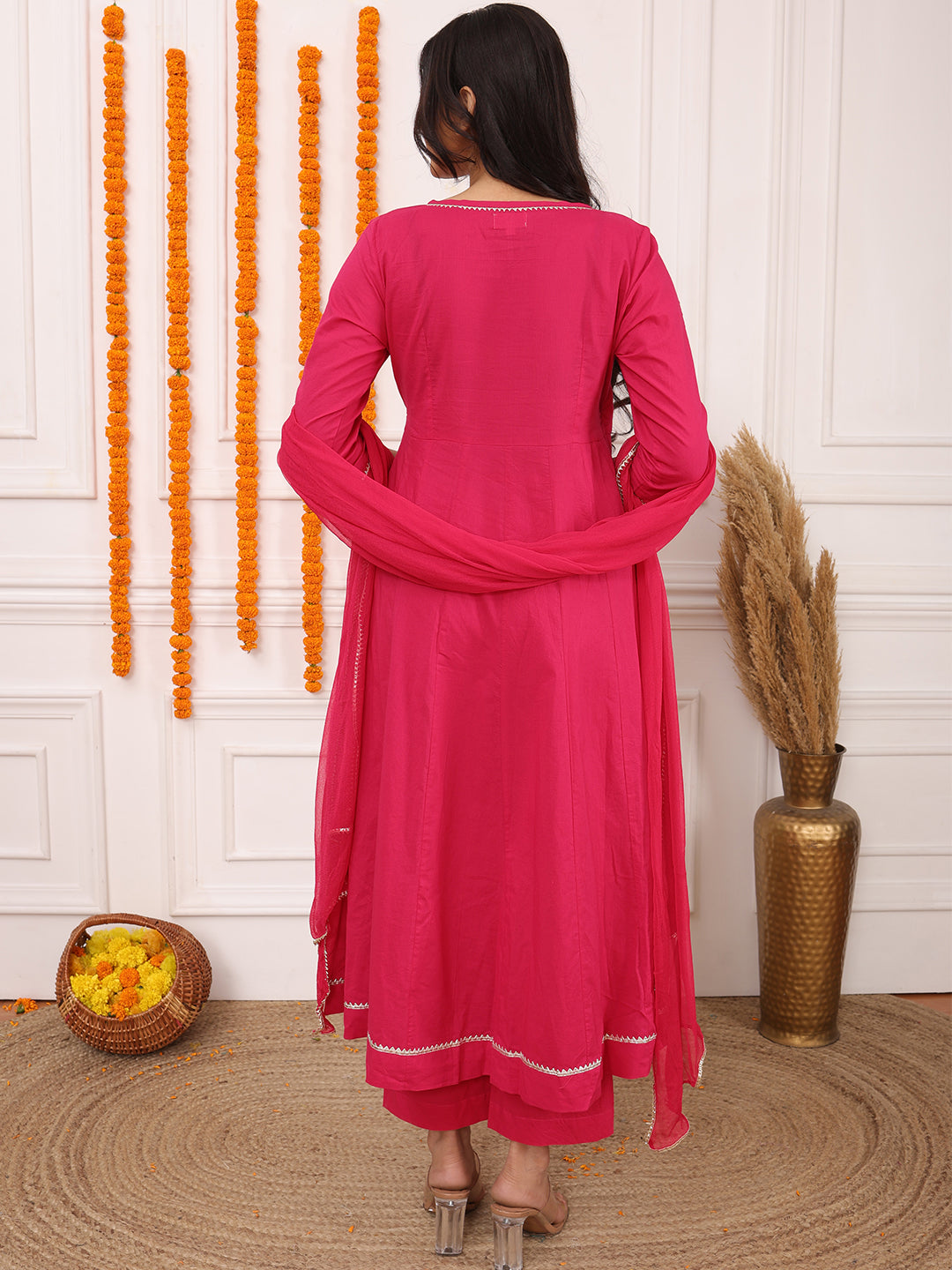 Biglilpeople Women's Solid V-Neck 3/4th Sleeves Angrakha Set