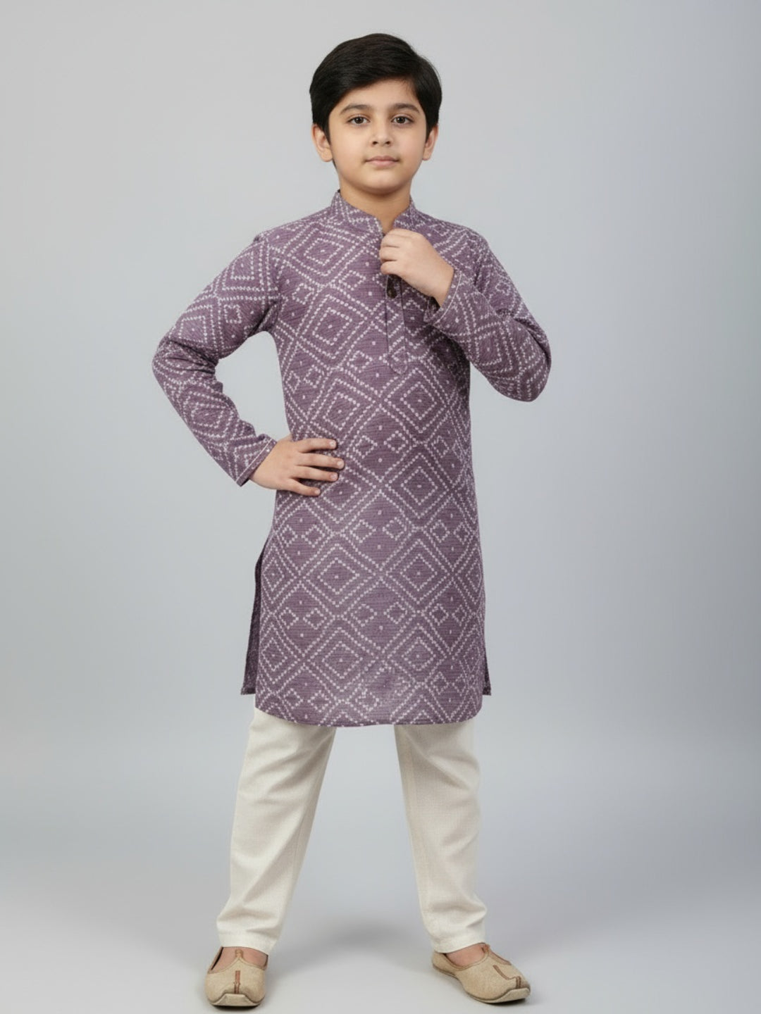 Boys Printed Straight Kurta with Churidar