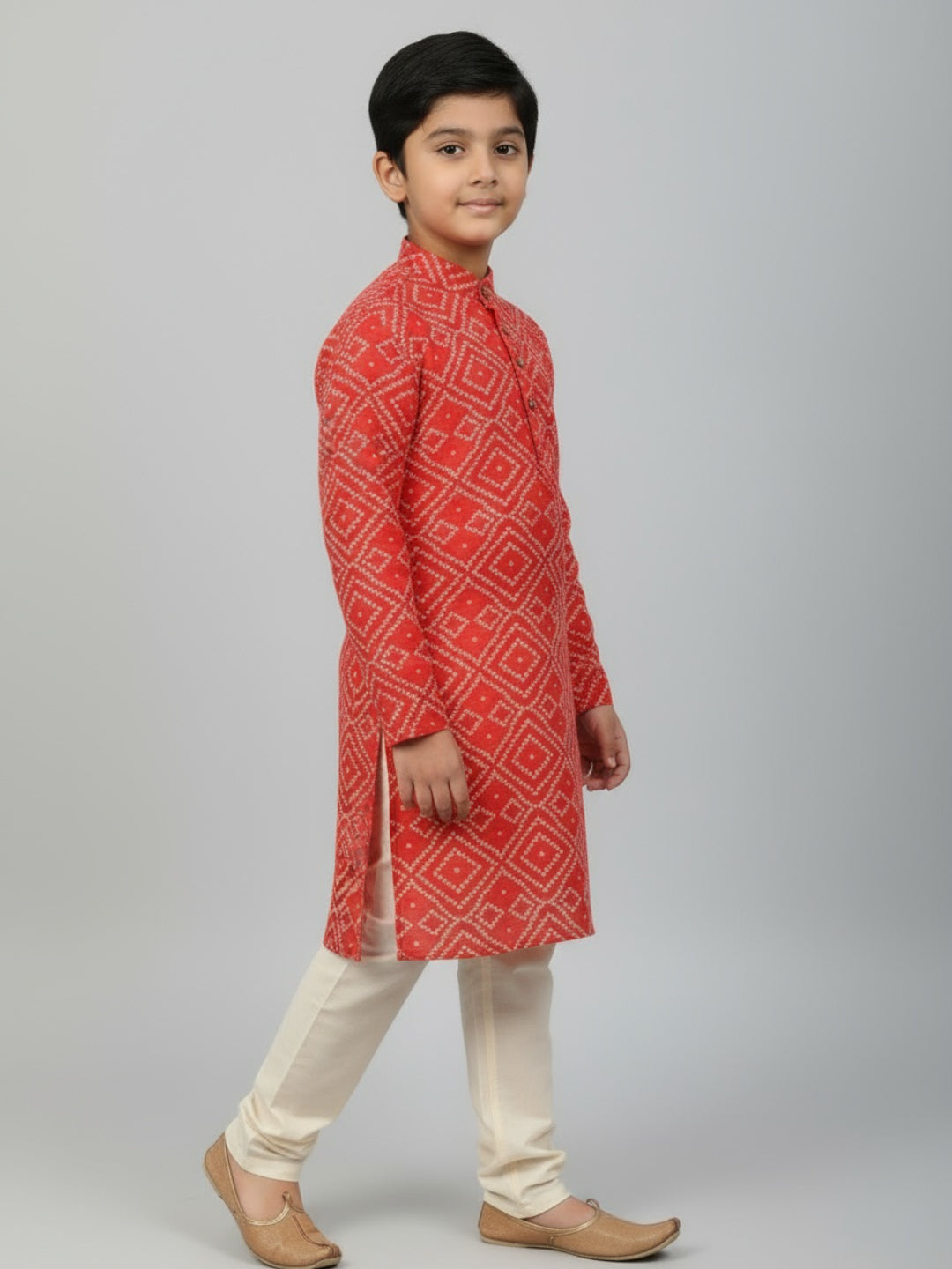 Boys Printed Straight Kurta with Churidar