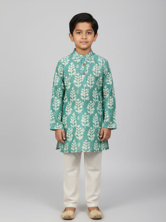 Boys Printed Straight Kurta with Churidar