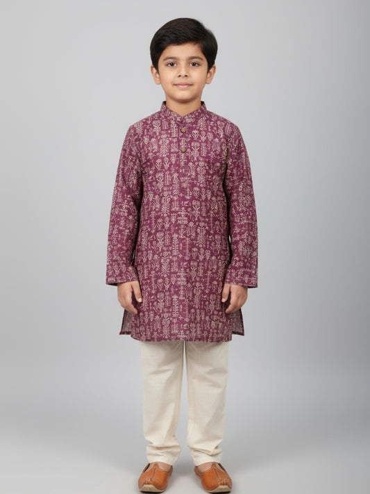 Boys Printed Straight Kurta with Churidar