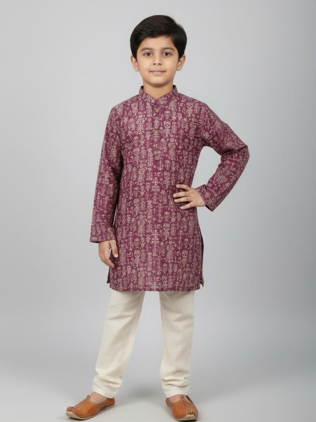 Boys Printed Straight Kurta with Churidar
