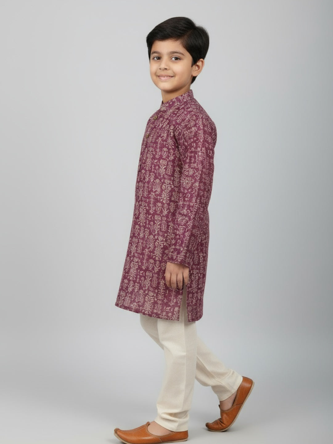 Boys Printed Straight Kurta with Churidar