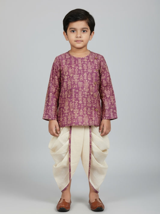Biglilpeople Boys Printed Traditional Ethnic Kurta and Dhoti Set