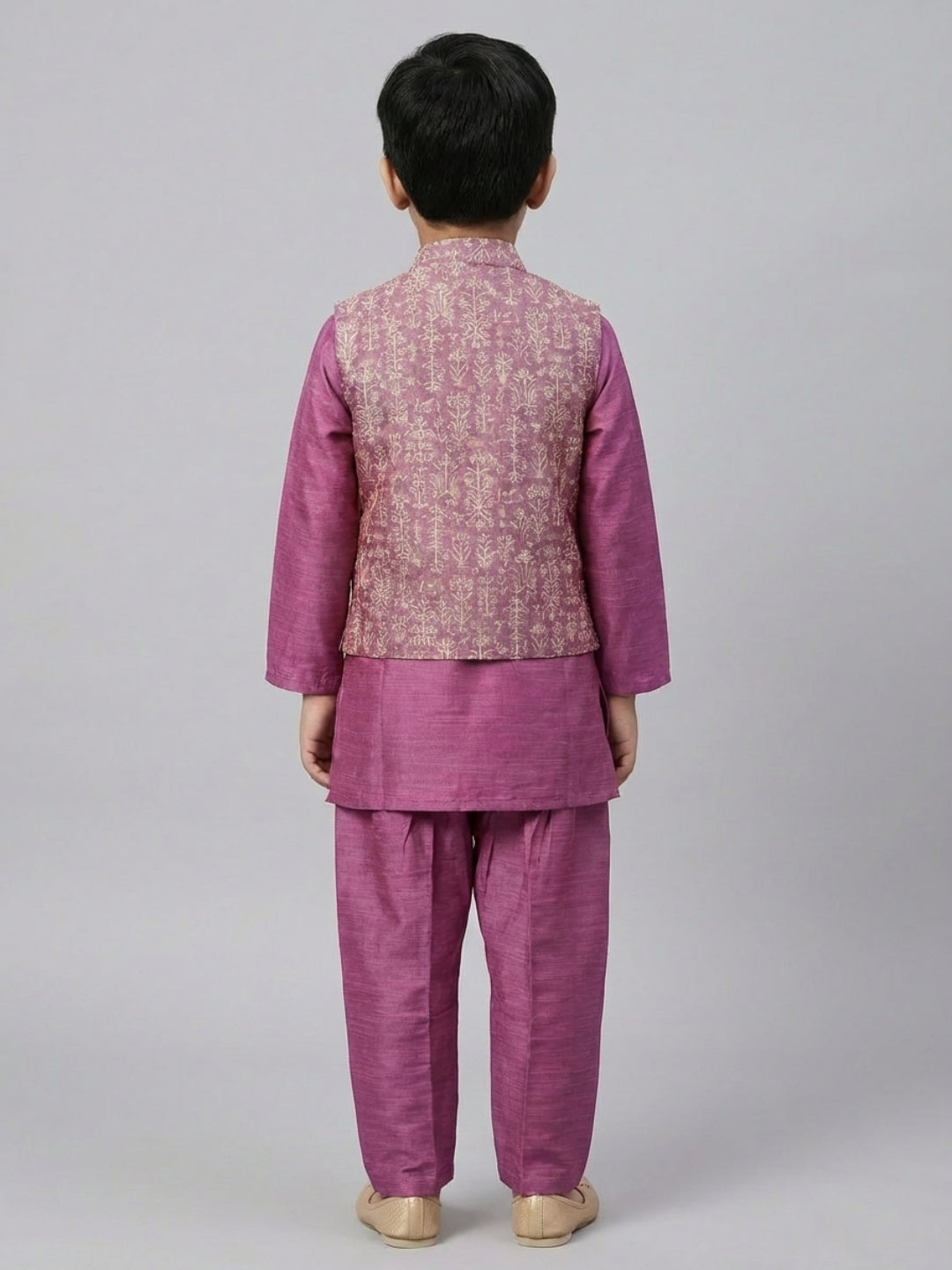 Biglilpeople Boys  Solid Purple Straight Kurta & Pyjama Set with Nehru Jacket