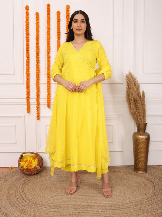 Biglilpeople Women's Solid V-Neck 3/4th Sleeves Angrakha Set