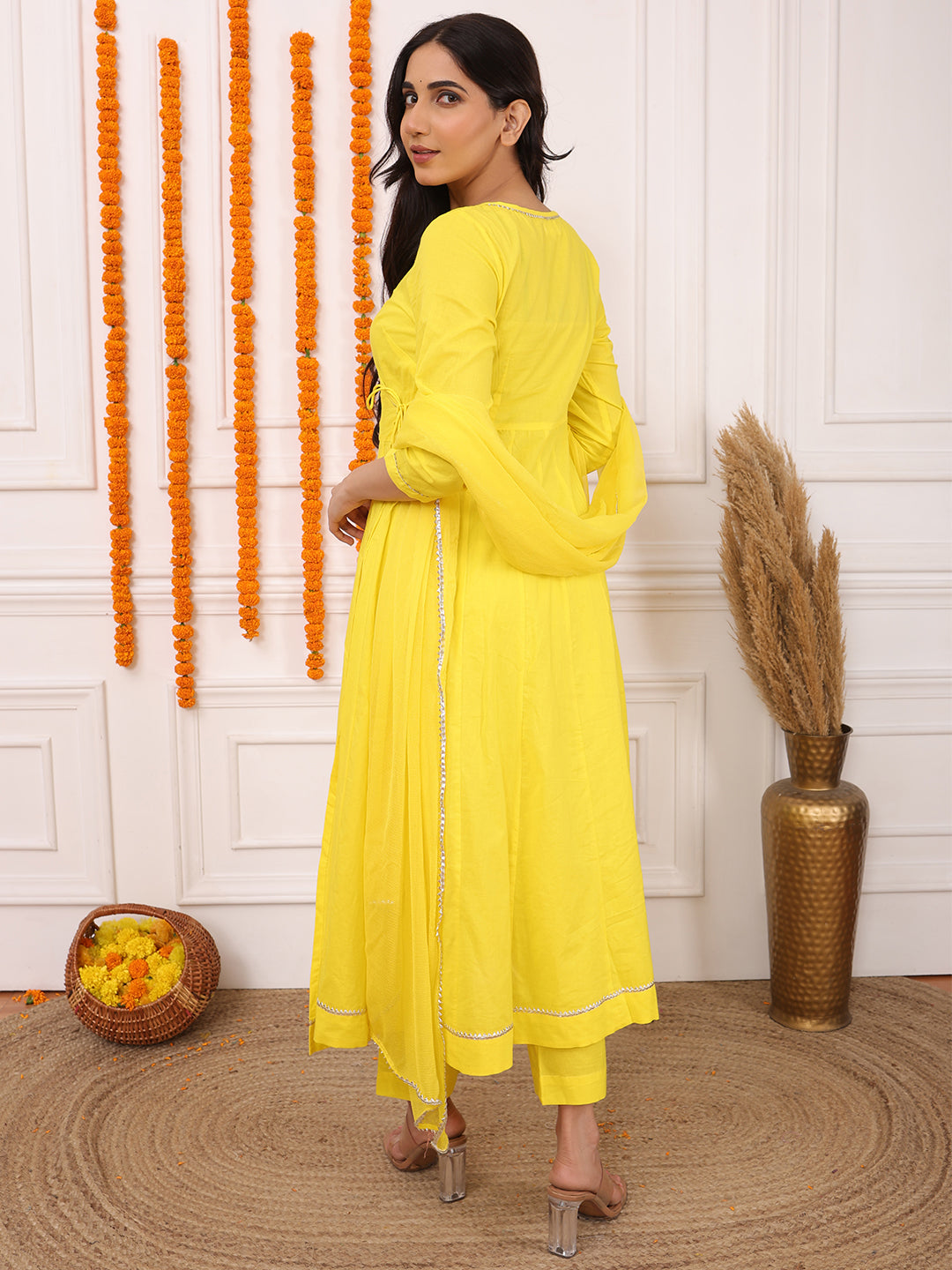 Biglilpeople Women's Solid V-Neck 3/4th Sleeves Angrakha Set