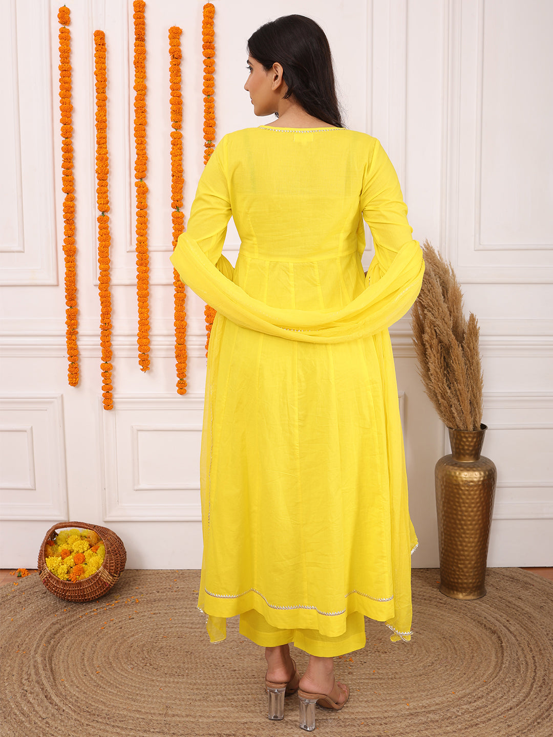 Biglilpeople Women's Solid V-Neck 3/4th Sleeves Angrakha Set