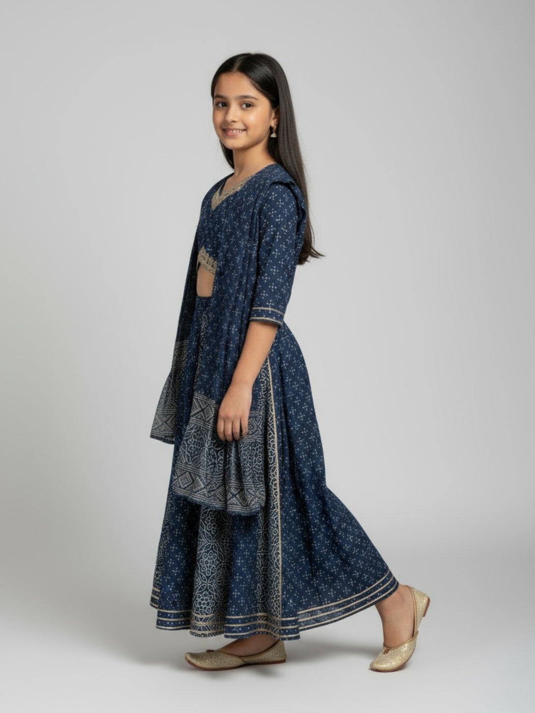 Girls Printed Ethnic Lehenga Choli Set with Dupatta