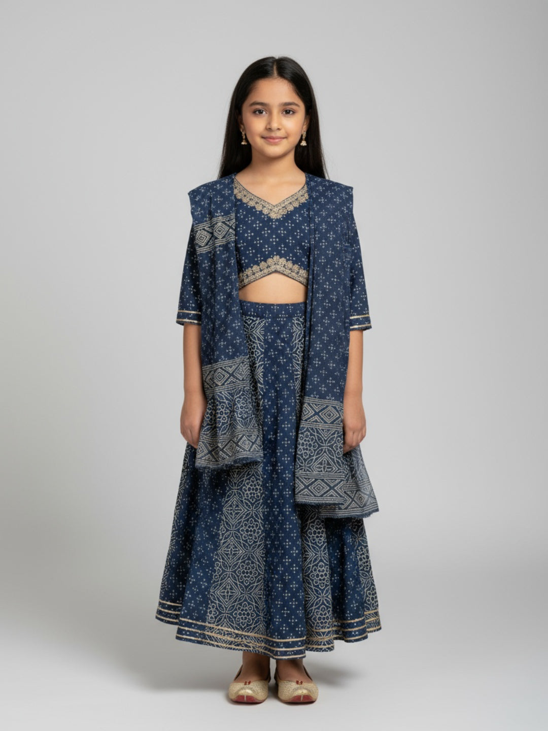 Girls Printed Ethnic Lehenga Choli Set with Dupatta