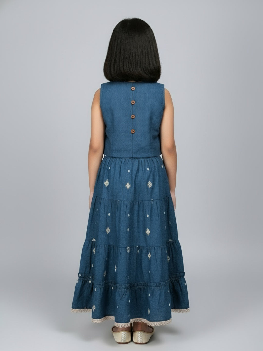 Biglilpeople Girls Printed Round Neck Sleeveless Lehenga Choli Set