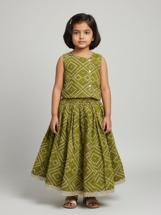 Biglilpeople Infant Girls Printed Round Neck Sleeveless Lehenga Choli Set