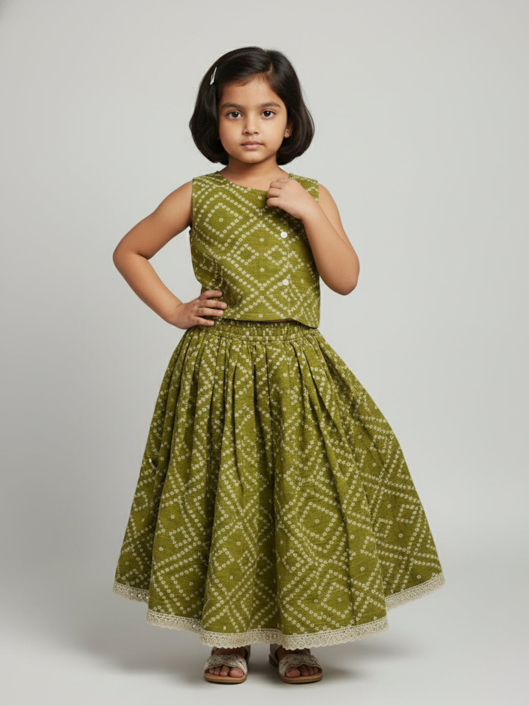 Biglilpeople Infant Girls Printed Round Neck Sleeveless Lehenga Choli Set