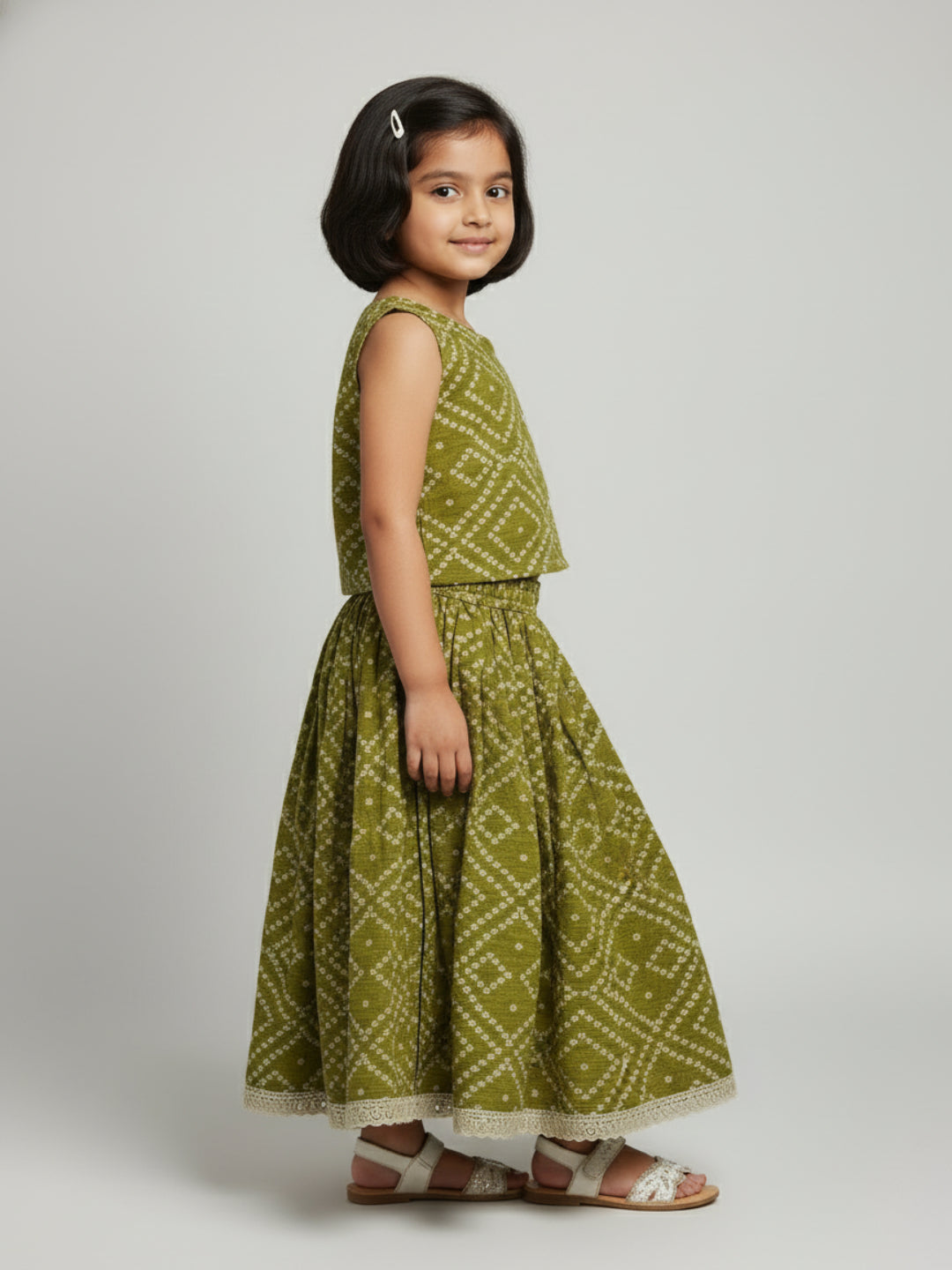 Biglilpeople Infant Girls Printed Round Neck Sleeveless Lehenga Choli Set