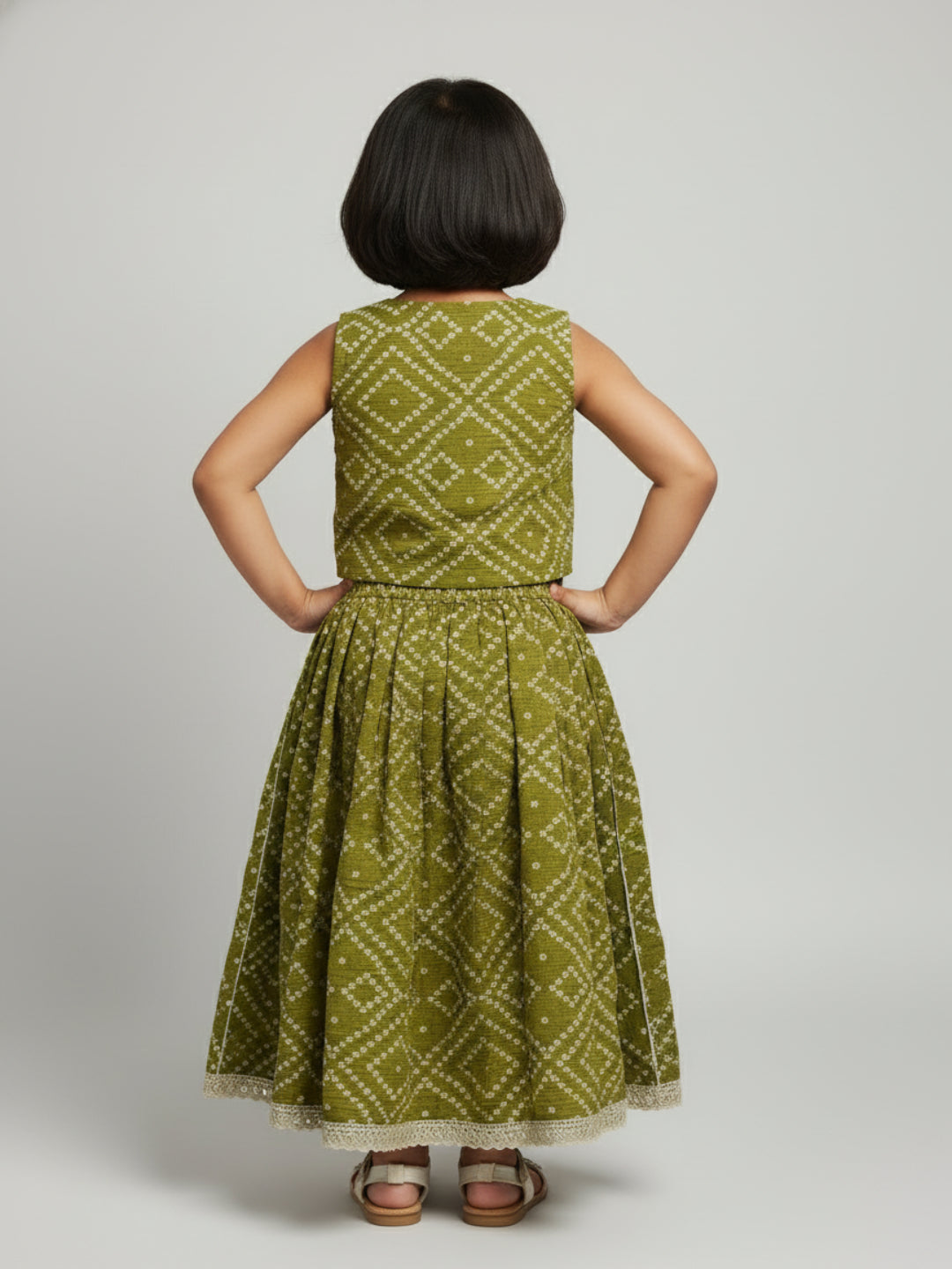 Biglilpeople Infant Girls Printed Round Neck Sleeveless Lehenga Choli Set