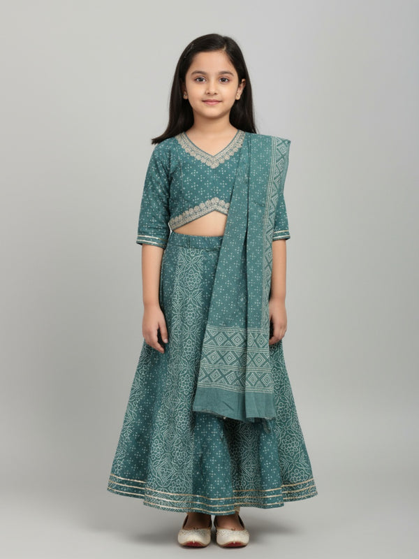 Girls Printed Ethnic Lehenga Choli Set with Dupatta