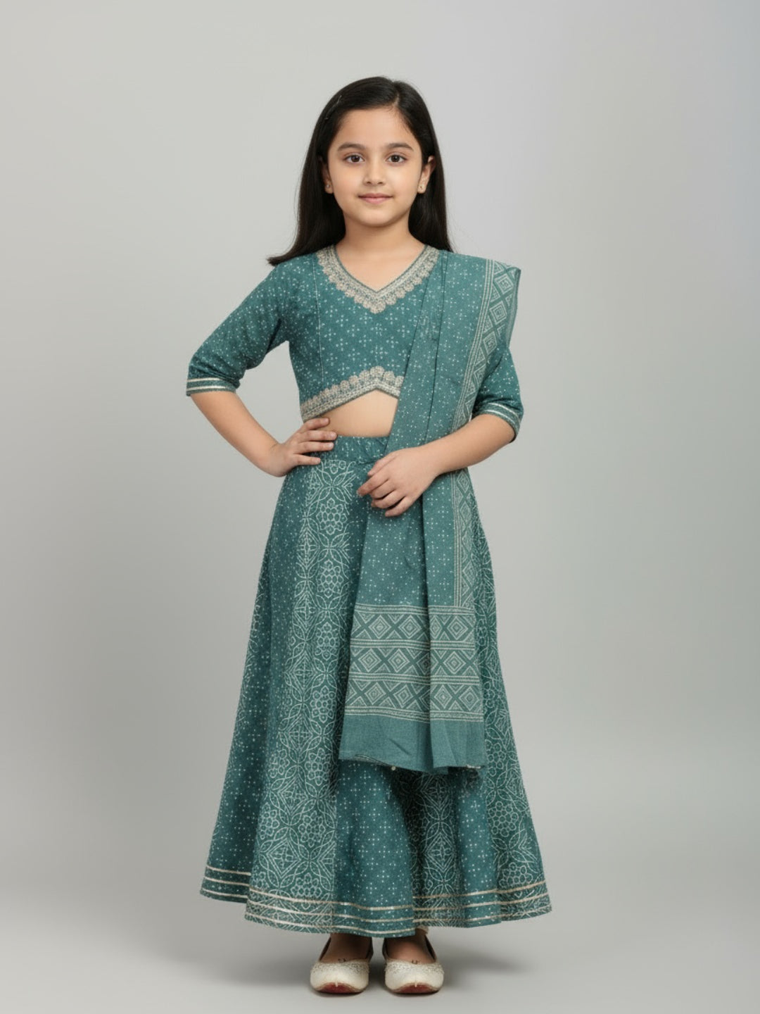 Girls Printed Ethnic Lehenga Choli Set with Dupatta