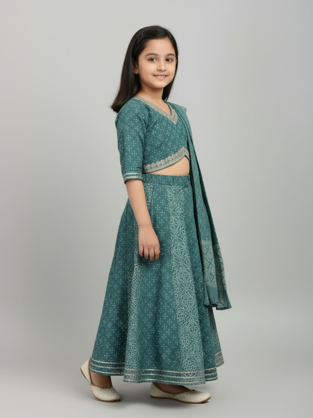 Girls Printed Ethnic Lehenga Choli Set with Dupatta