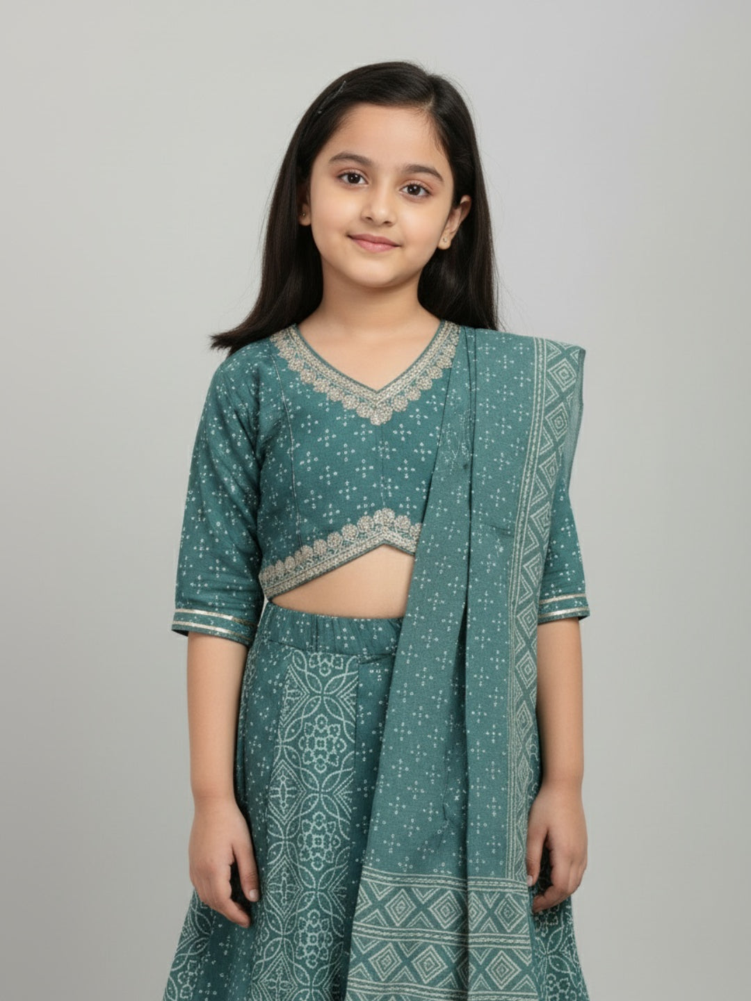 Girls Printed Ethnic Lehenga Choli Set with Dupatta