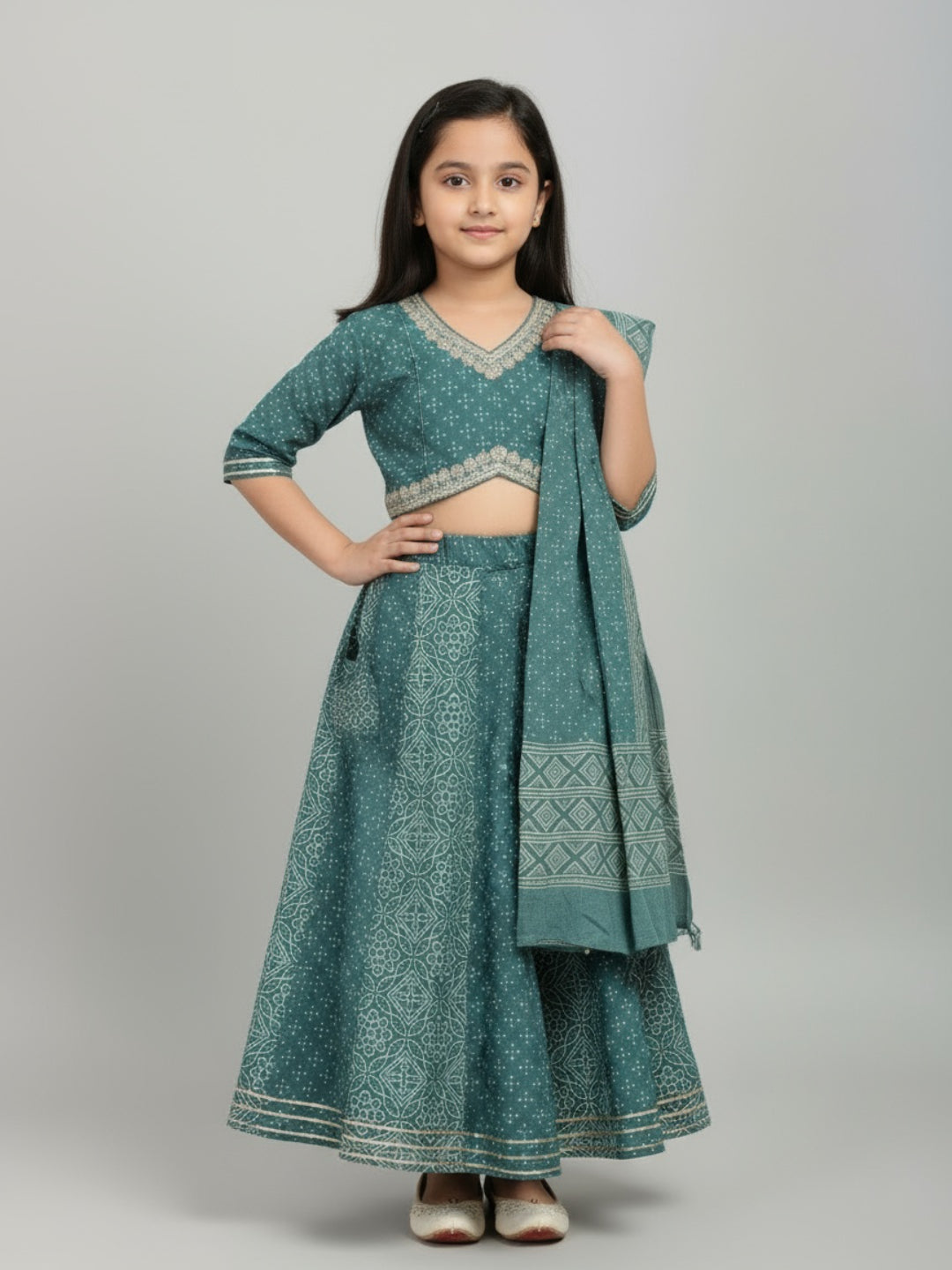 Girls Printed Ethnic Lehenga Choli Set with Dupatta