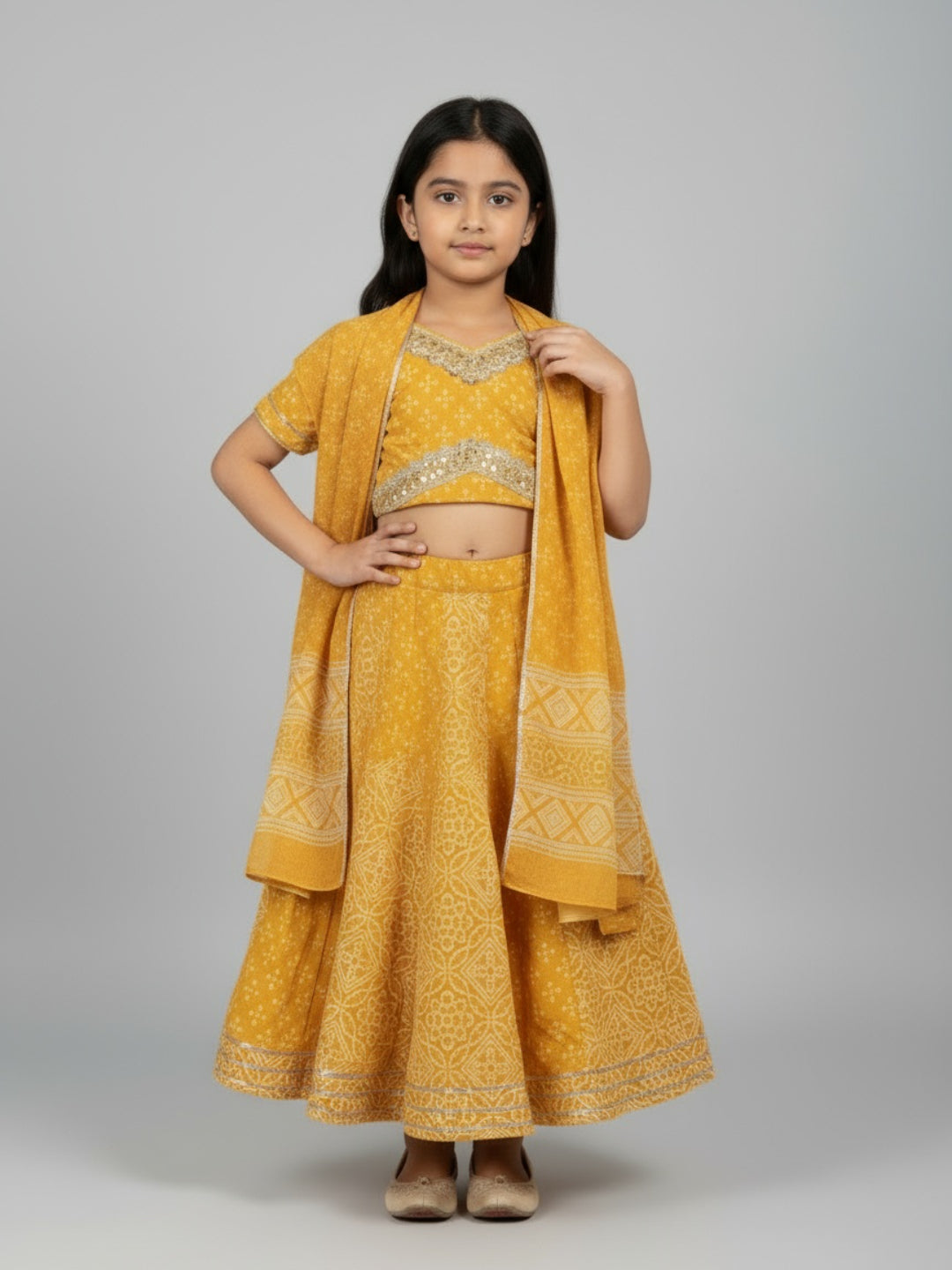 Biglilpeople Girls Printed Ethnic Lehenga Choli Set with Dupatta