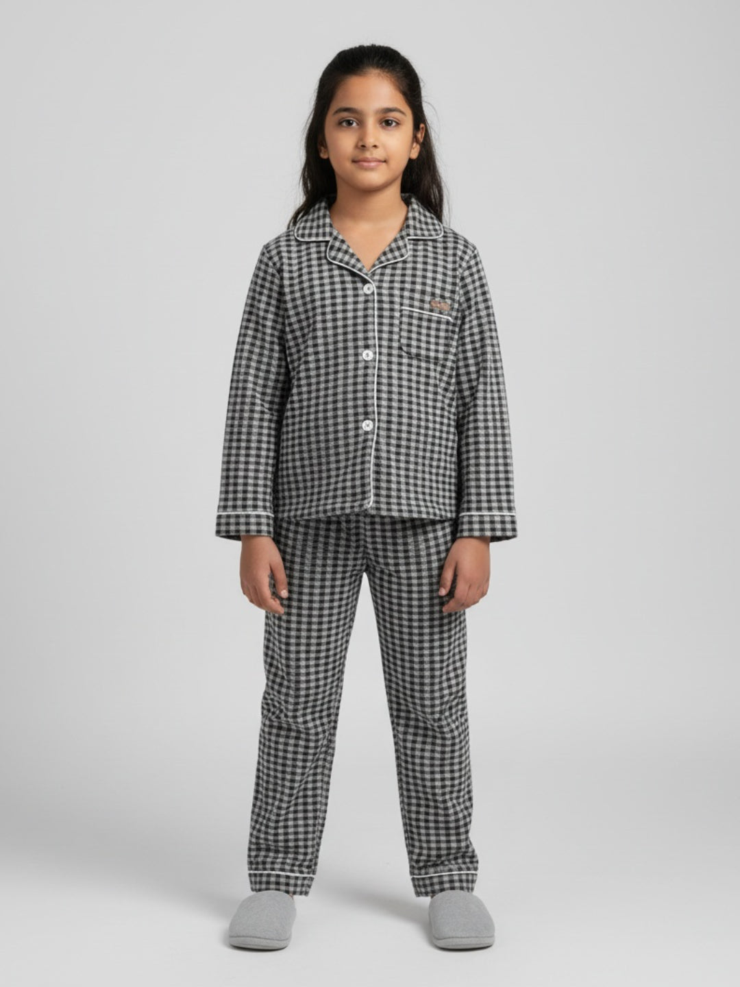 Biglilpeople Cotton Checks Black Night Suit
