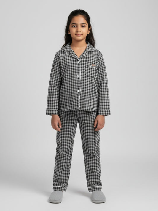 Biglilpeople Cotton Checks Black Night Suit