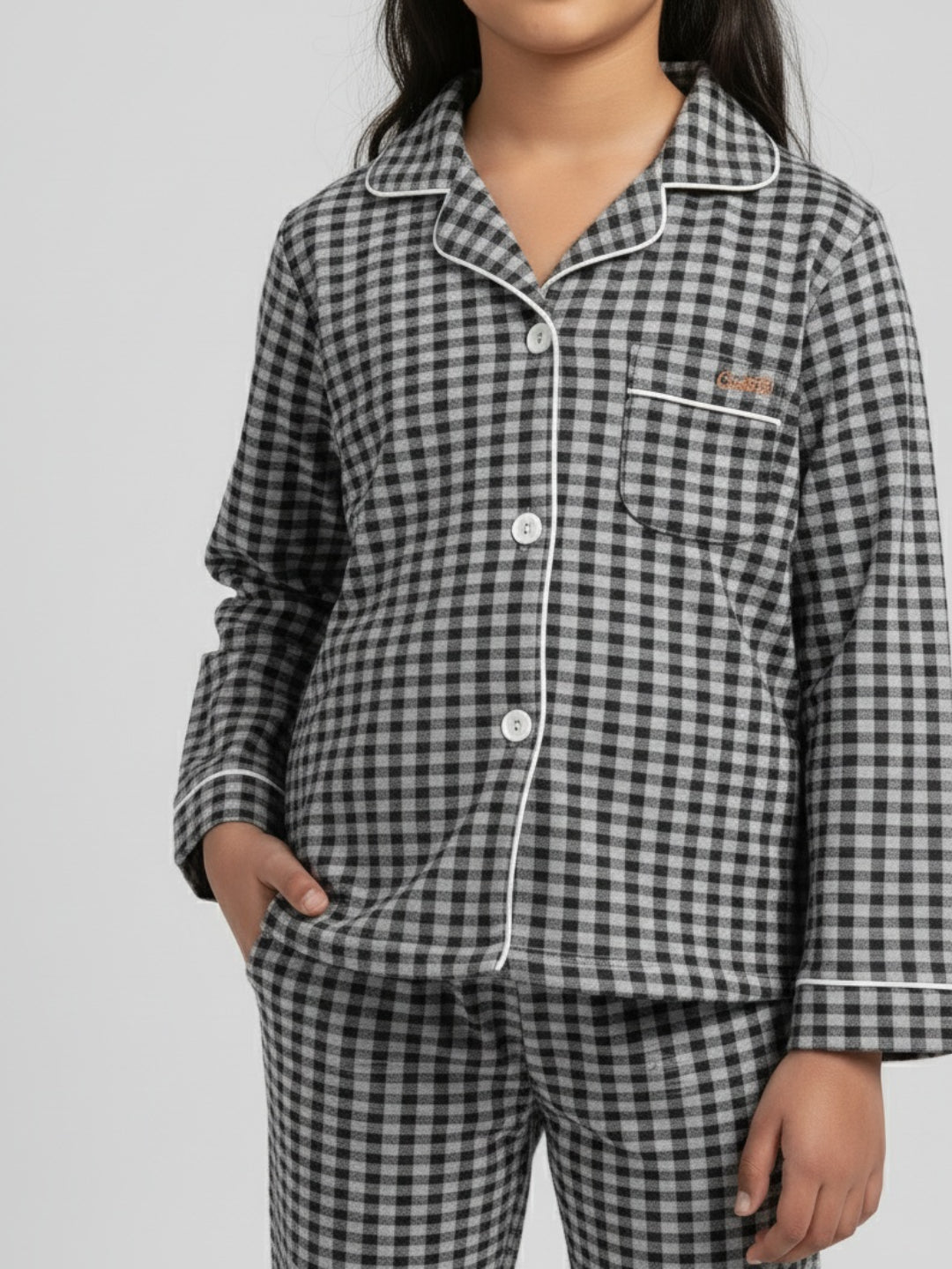 Biglilpeople Cotton Checks Black Night Suit