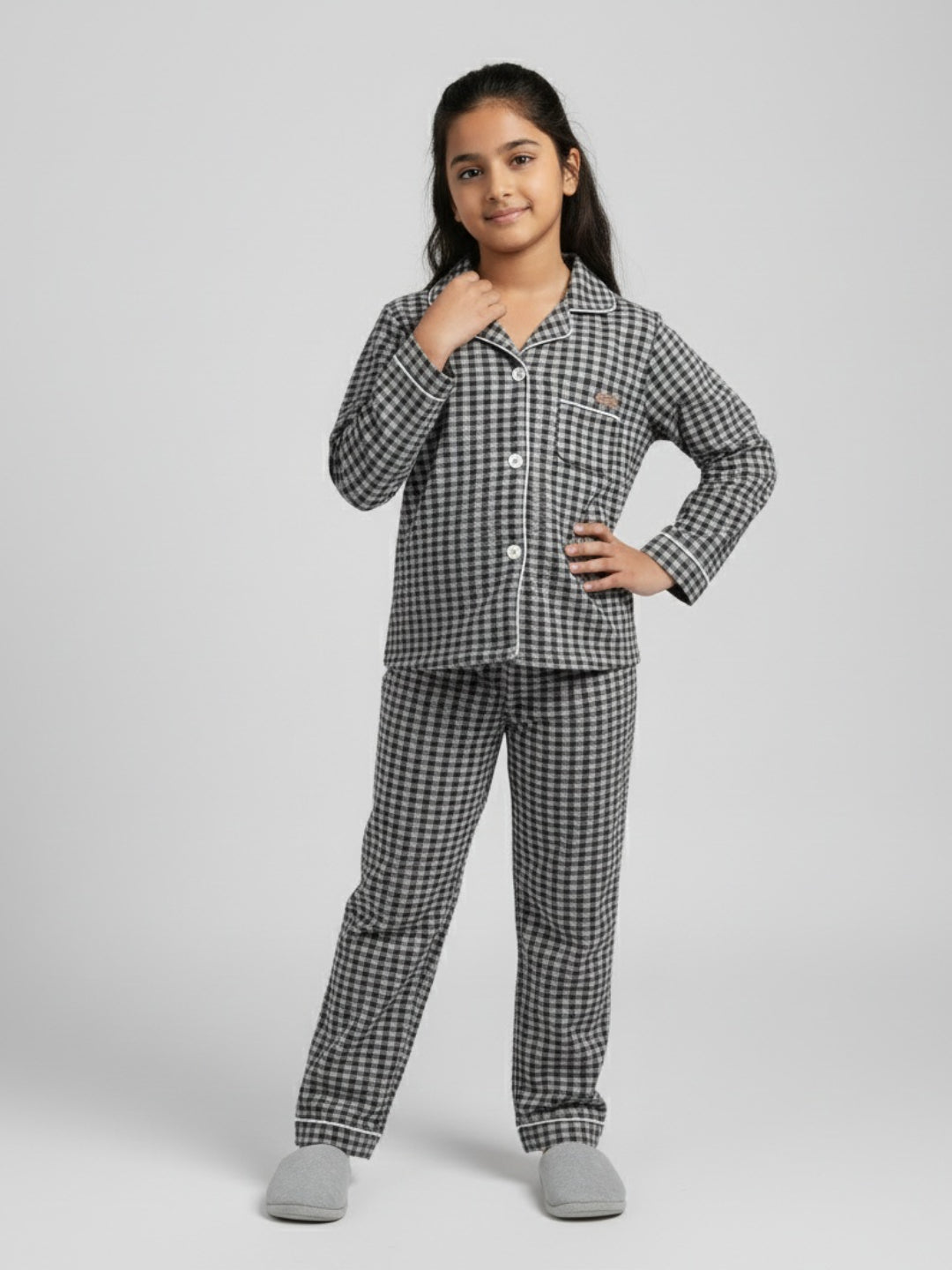 Biglilpeople Cotton Checks Black Night Suit