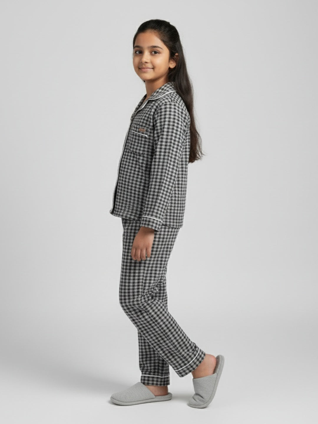 Biglilpeople Cotton Checks Black Night Suit