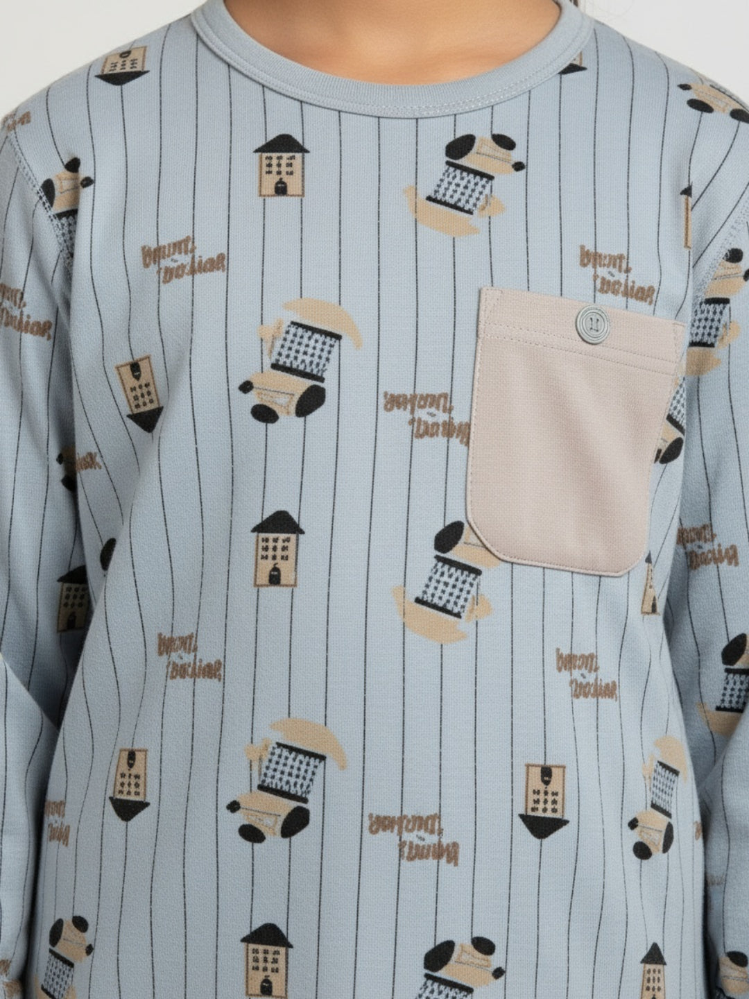 Biglilpeople Girls Blue Striped Printed Cotton Nightwear Set