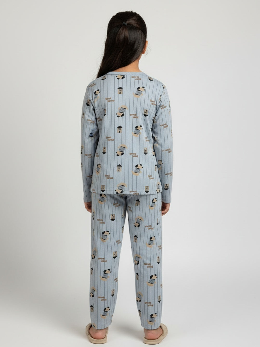 Biglilpeople Girls Blue Striped Printed Cotton Nightwear Set